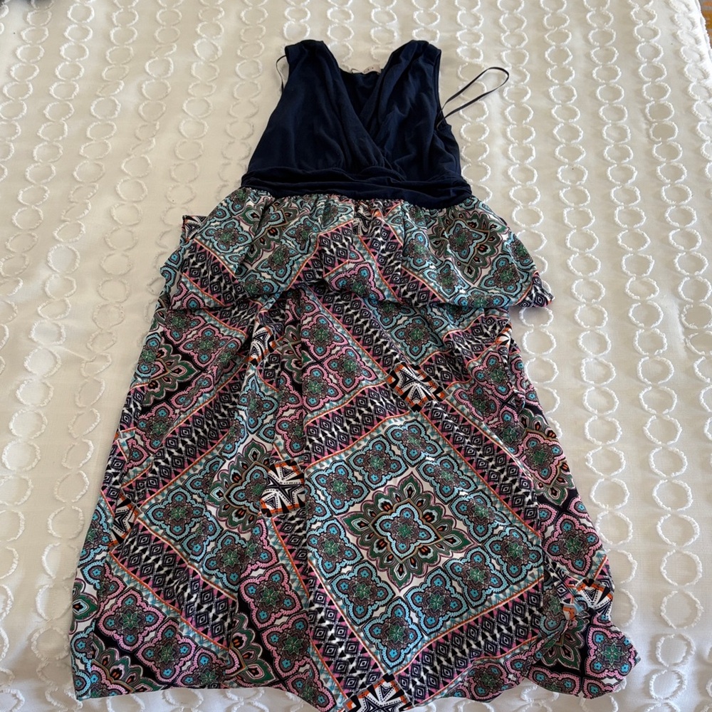 Maternity Maxi with Navy and Multicolor Pattern